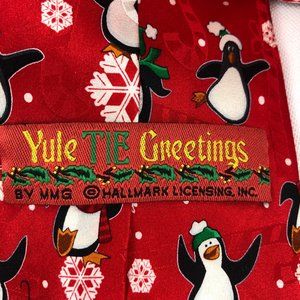 Christmas Holiday Yule Tie Greetings Penguins Snowflakes Tie Hallmark License